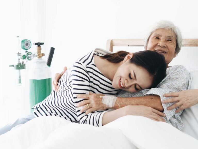 A patient and her relative in a hospital