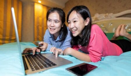 Two person searching in the internet (illustration)