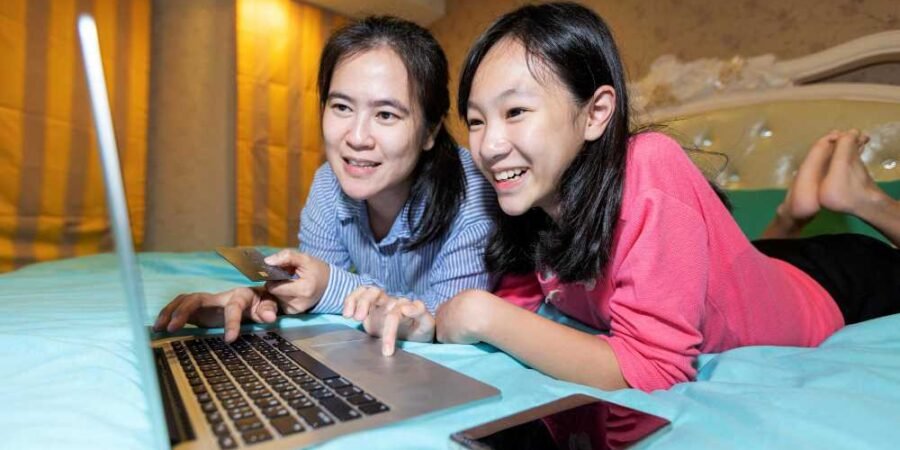 Two person searching in the internet (illustration)